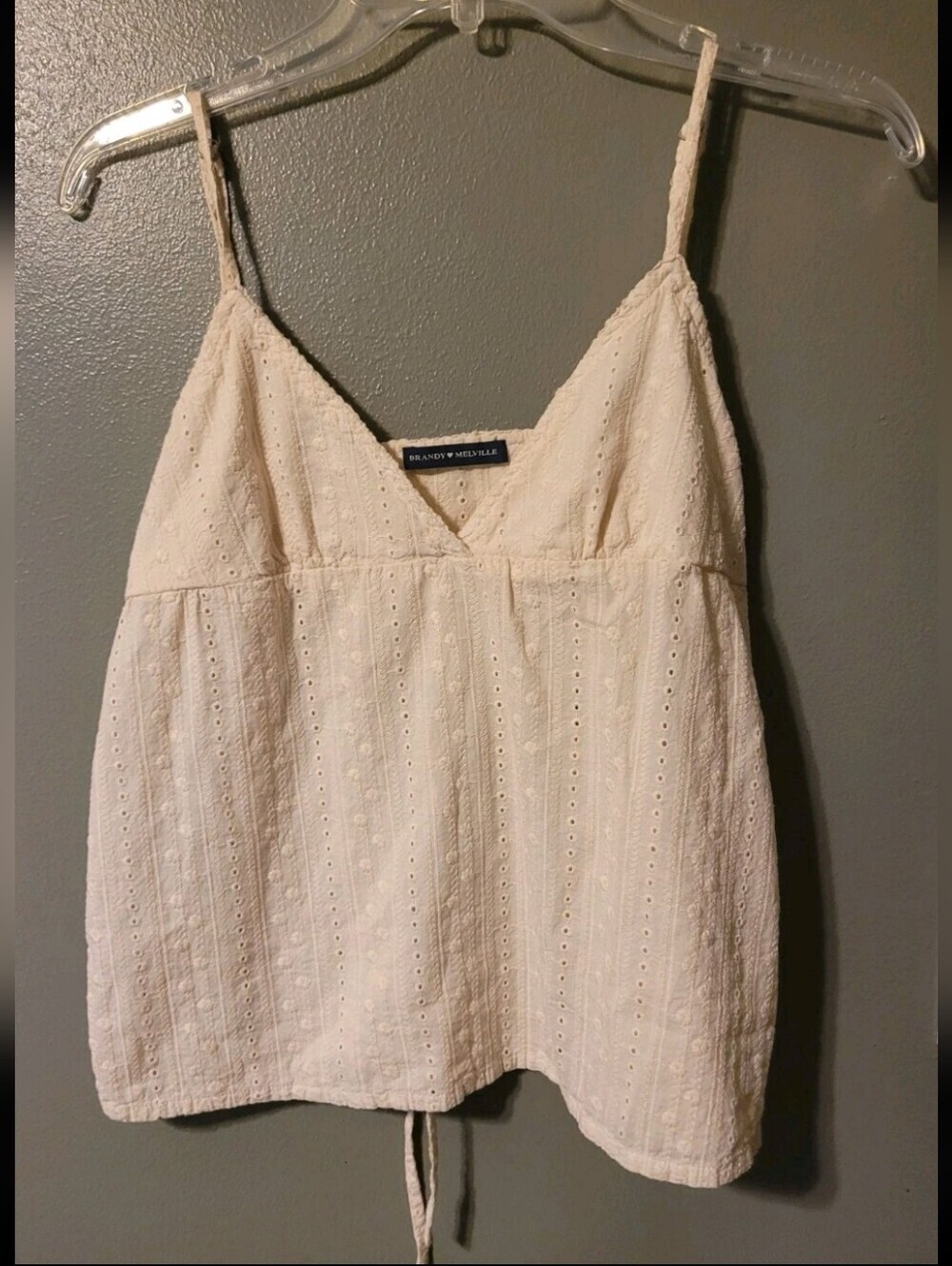 Brandy Melville Baby Doll Cream Eyelet Spaghetti Strap Cami Y2k Coquette Boho